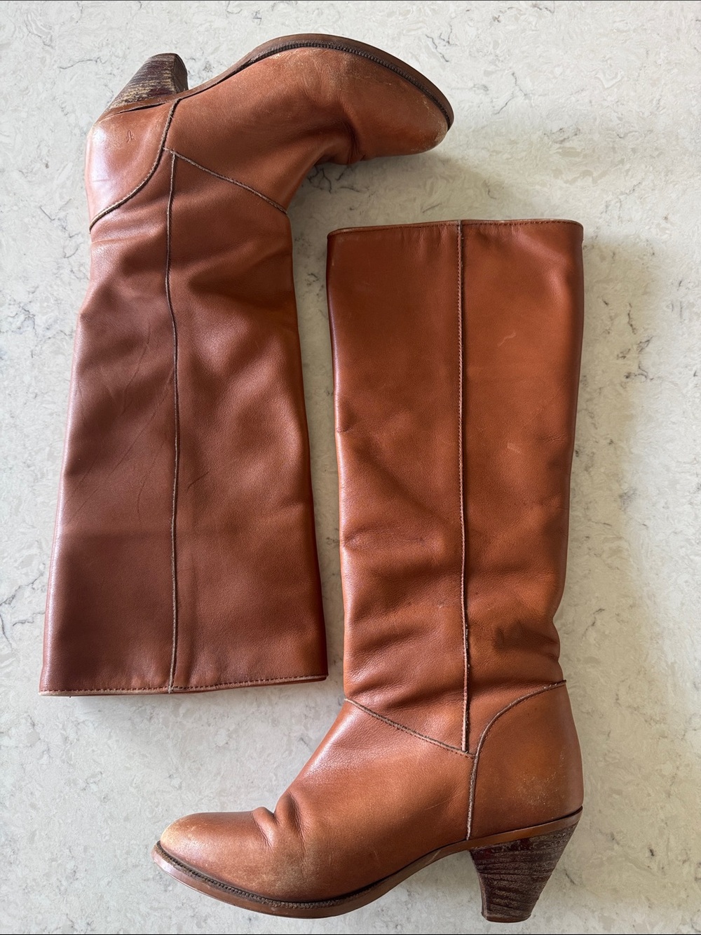 FRYE Vintage 70s Frye Campus Leather Boots - Cognac Brown size 7m - Picture 2 of 6